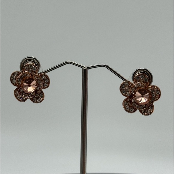 Rose Gold Crystal Flower Post Earrings Made With Swarovski Crystals - Picture 10 of 16